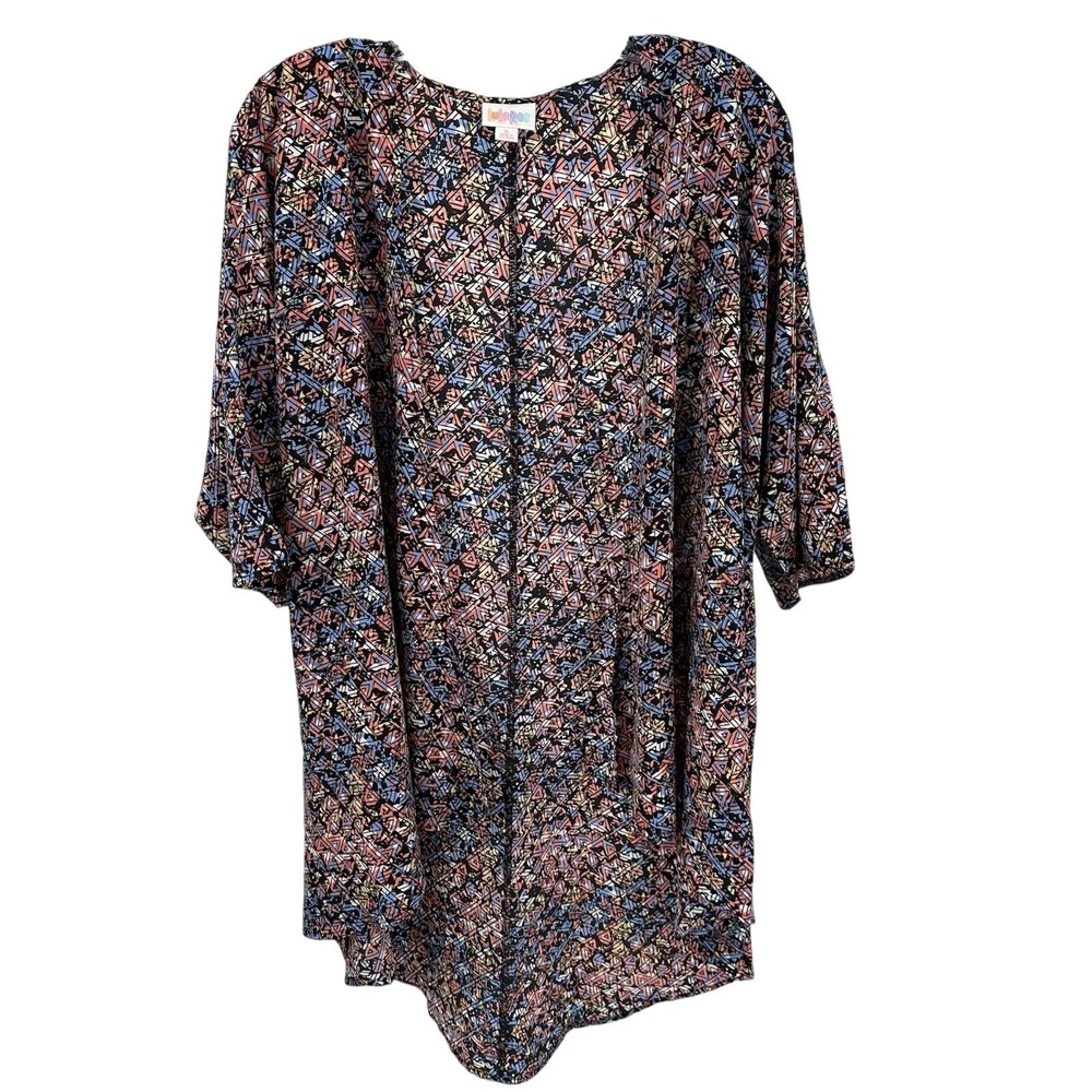 LuLaRoe Geometric Print Open Front Kimono Cardigan Top  Artsy Colorful Size S